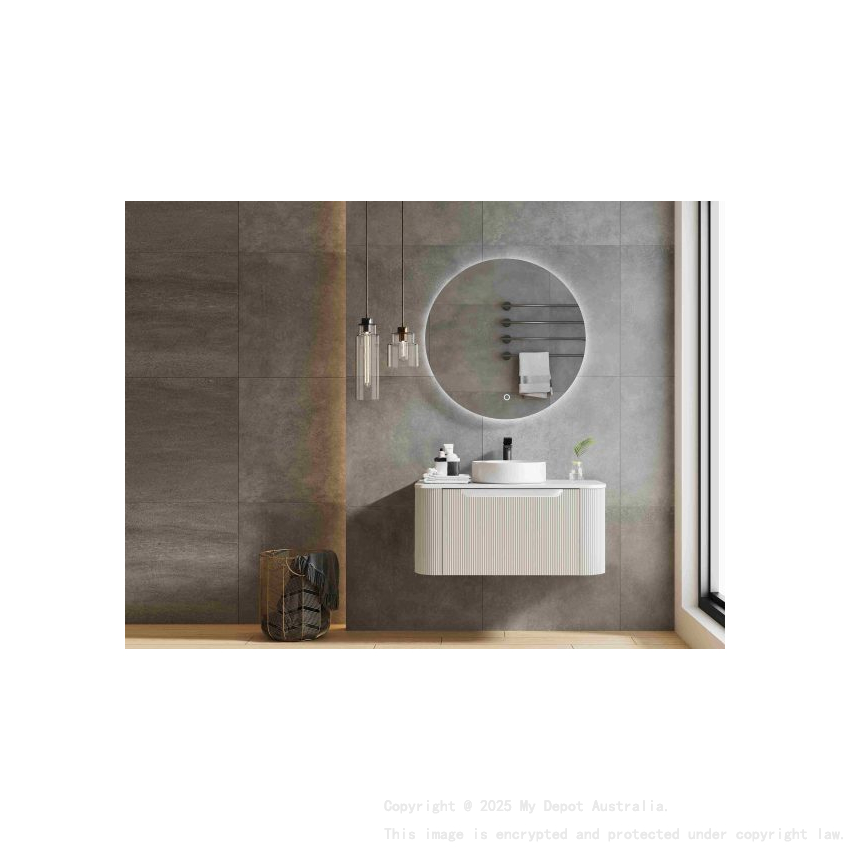 900*460*400mm Matt White Round Edge Grooved Wall Hung Vanity Cabinet Only Soft Closed Single Drawer