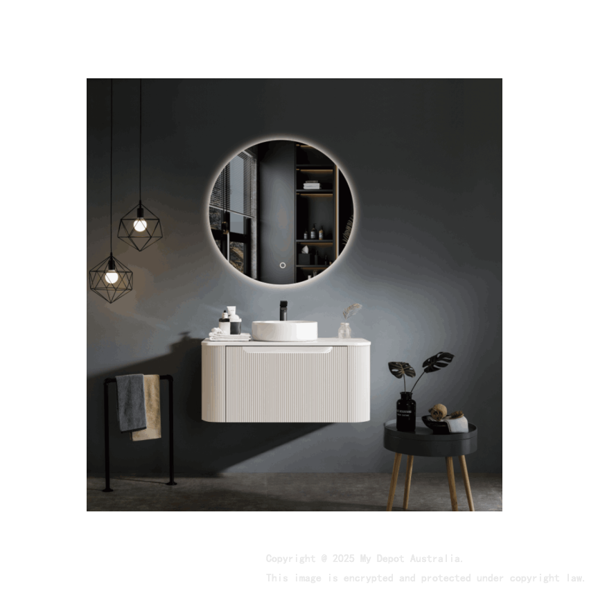 900*460*400mm Matt White Round Edge Grooved Wall Hung Vanity Cabinet Only Soft Closed Single Drawer