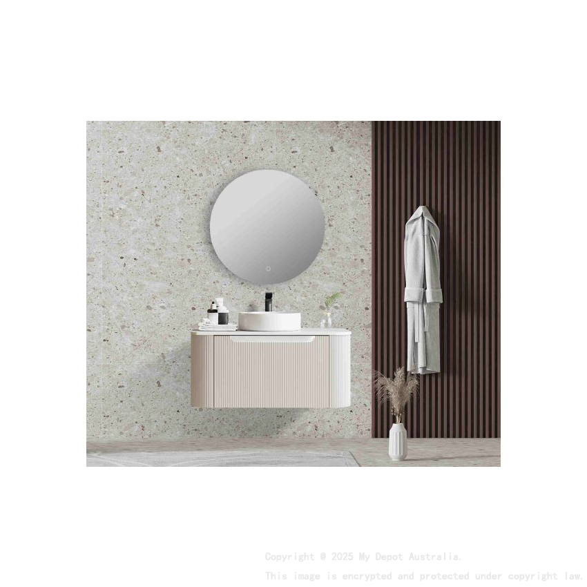900*460*400mm Matt White Round Edge Grooved Wall Hung Vanity Cabinet Only Soft Closed Single Drawer