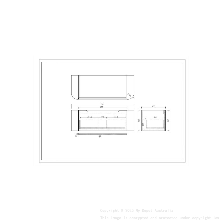 1200*460*400mm Bur Oak Round Edge Grooved Wall Hung Vanity Cabinet Only Soft Closed Single Drawer