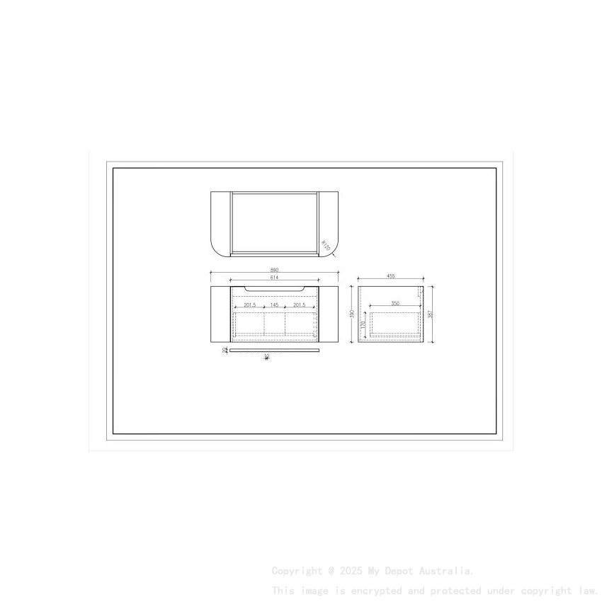 900*460*400mm Matt White Round Edge Grooved Wall Hung Vanity Cabinet Only Soft Closed Single Drawer