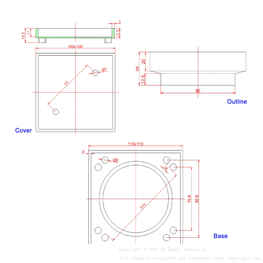 Nana 115x115mm Brass Chrome Smart Tile Insert Floor Waste Shower Grate Drain