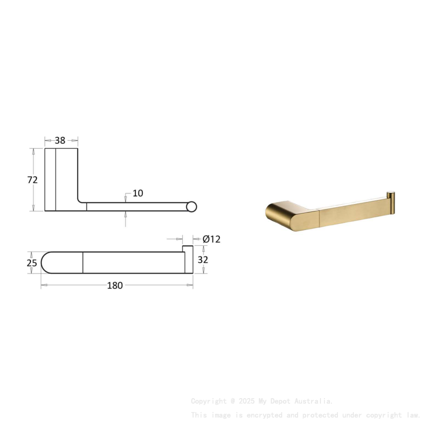 Flores Toilet Roll Holder Brushed Gold