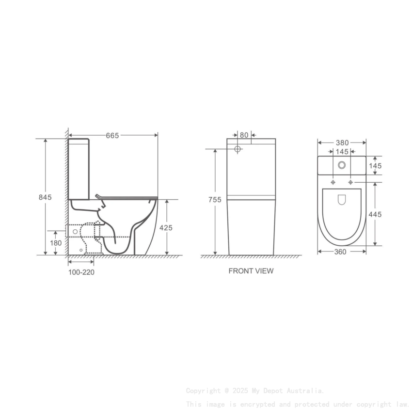 845*665*380mm Norton Back To Wall Toilet Suite Two Piece Toilet