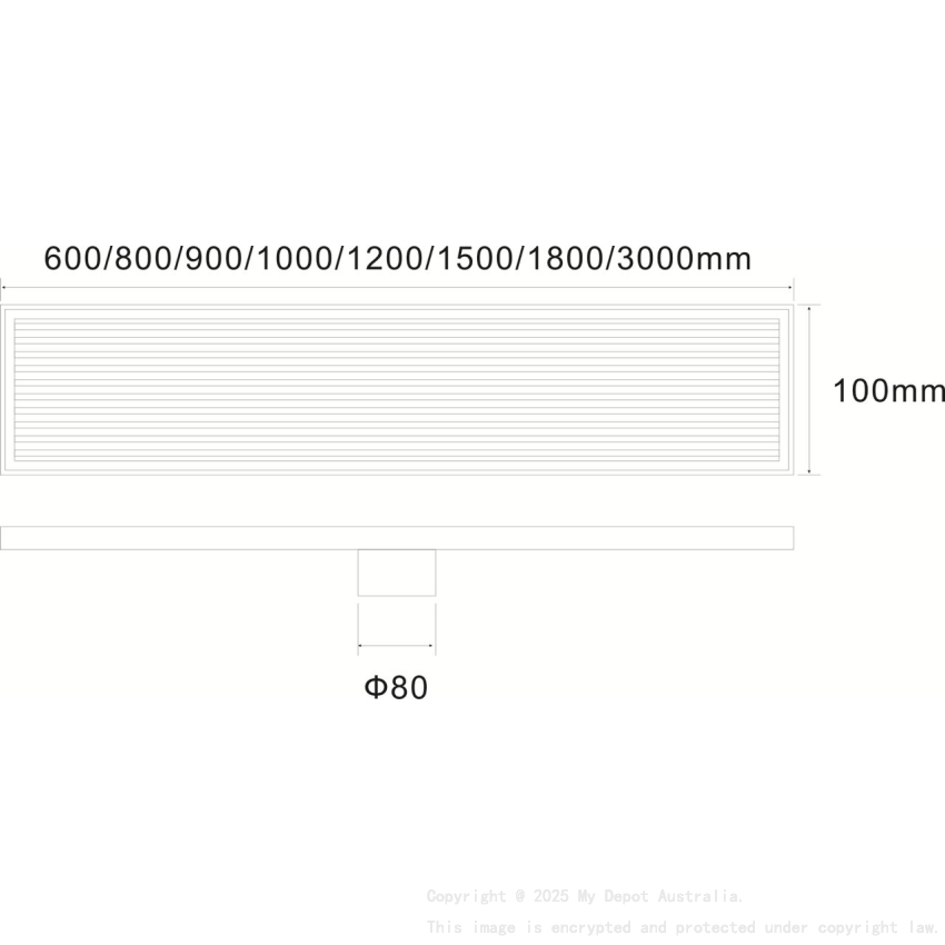 1200*100*21mm Electroplated Black Floor Grill Drain Outlet 80mm