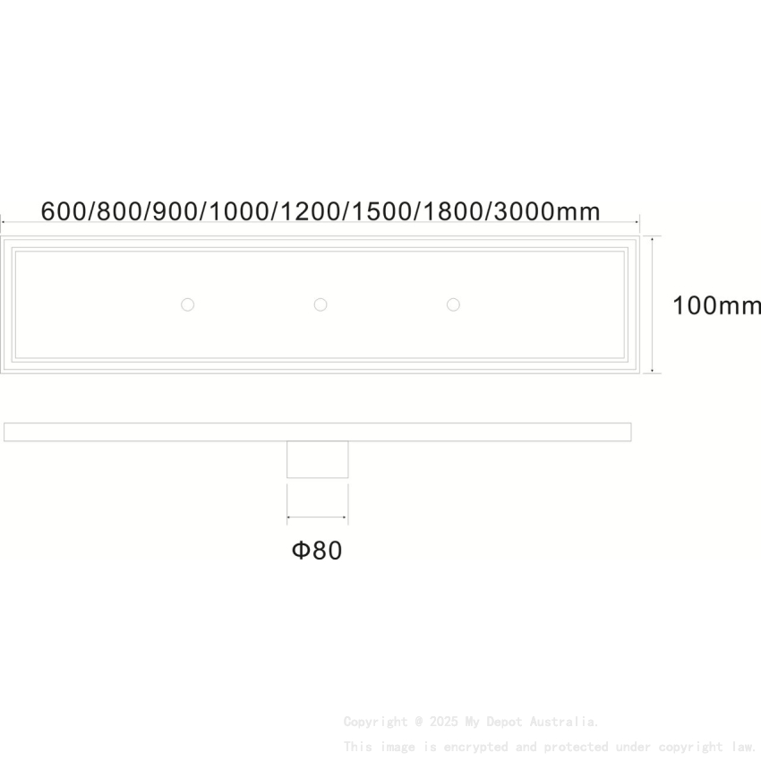 600*100*21mm Electroplated Gold Tile Insert Drain Centre Outlet 80mm