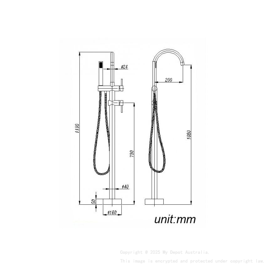 Pentro Gun Metal Grey Free Standing Spout & Shower