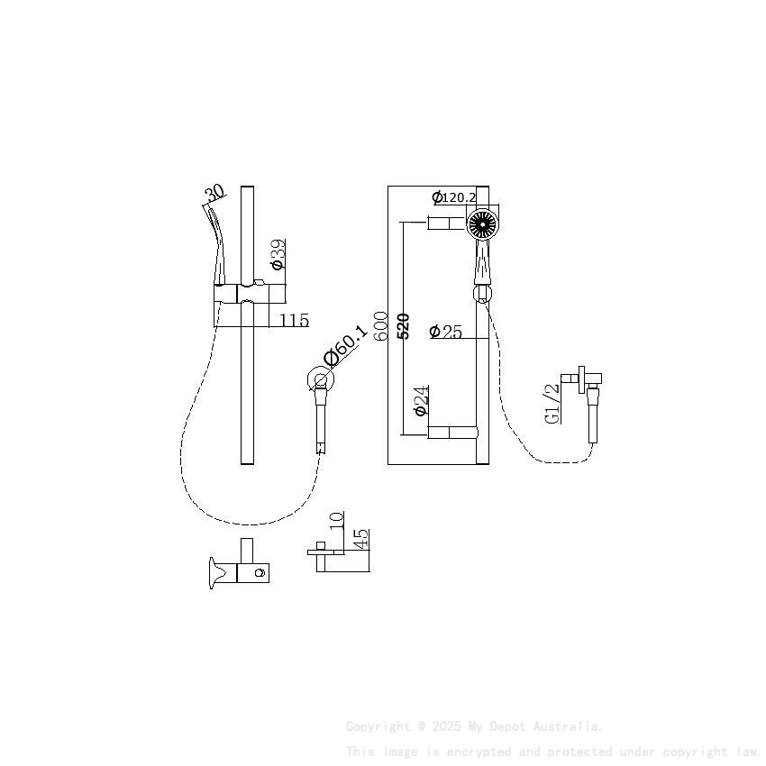 Pentro Brushed Nickel  Round Handheld Shower Rail Set