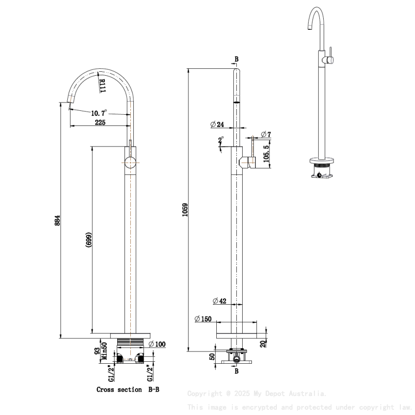 Otus Slimline  FreeStanding Bath Mixer Chrome