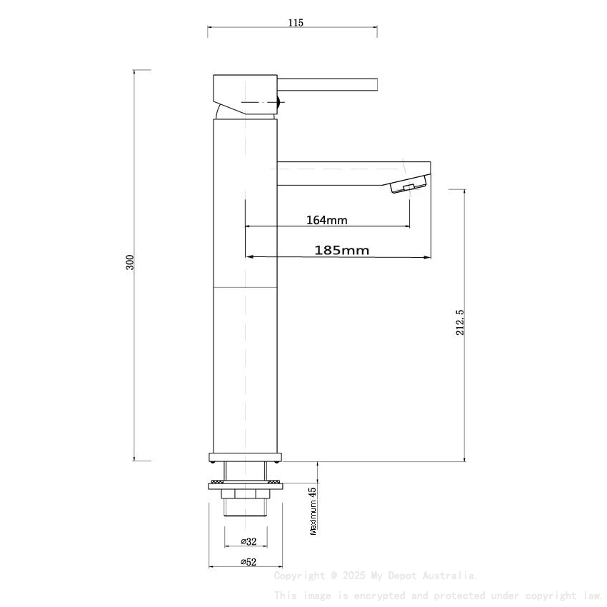 Pentro Brushed Yellow Gold Round Tall Basin Mixer
