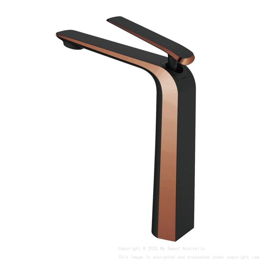 Esperia Solid Brass Matt Black & Rose Gold Tall Basin Mixer