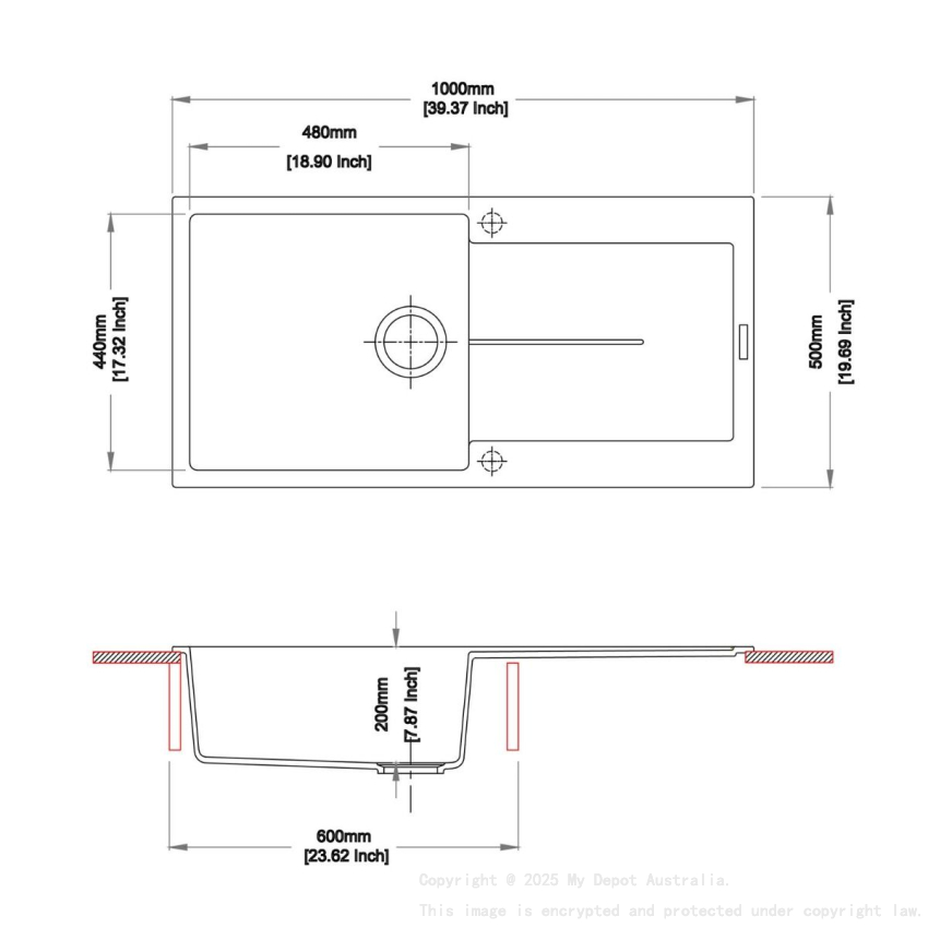 Carysil White Single Bowl with Drainer Granite Kitchen Sink 1000*440mm
