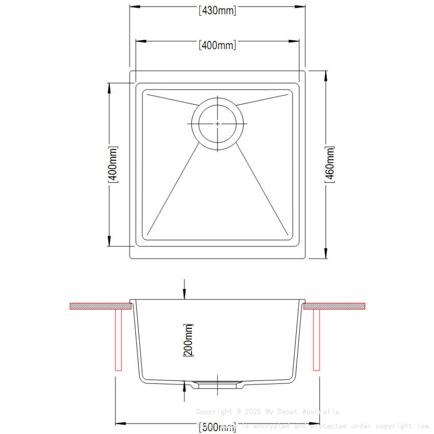 430*460*200mm Carysil White Single Bowl Granite Kitchen/Laundry Sink Top/Flush/Under Mount