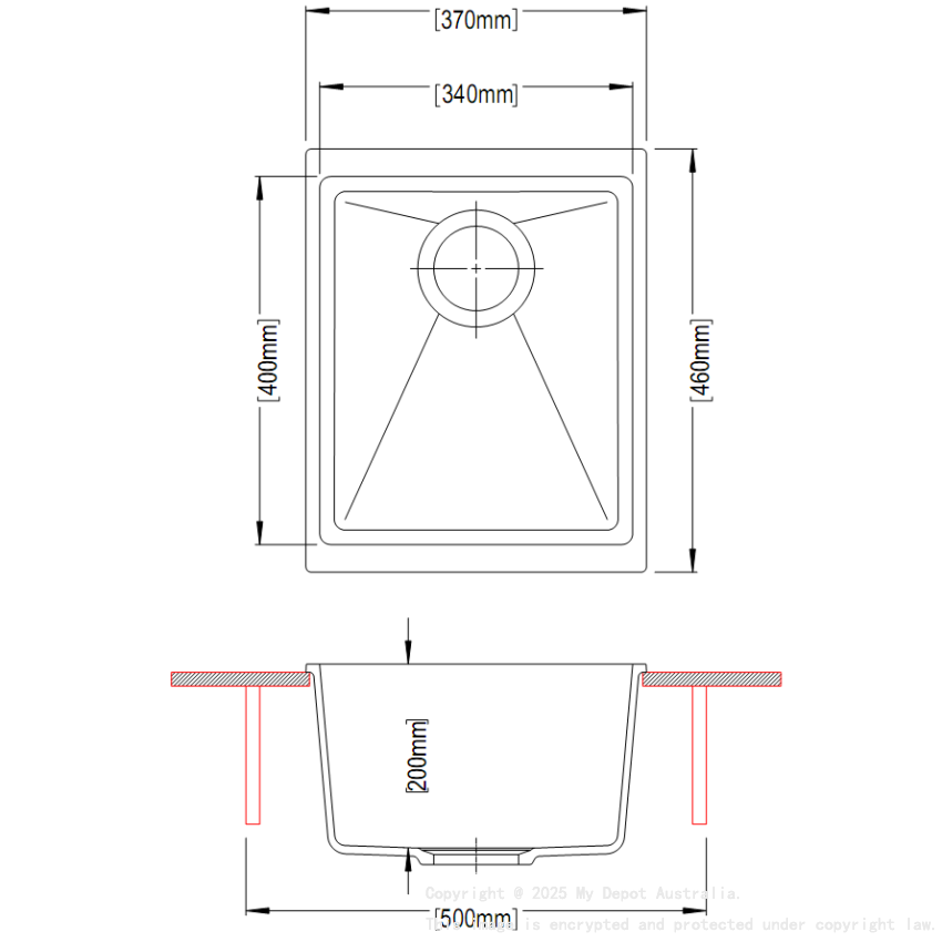 370*460*200mm Carysil Black Single Bowl Granite Kitchen/Laundry Sink Top/Flush/Under Mount