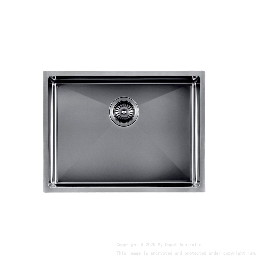 304 Stainless Steel Gun Metal Grey PVD Coating Single Bowl Kitchen Sink(Round Edges,with Bottom Tray)600*450*230mm