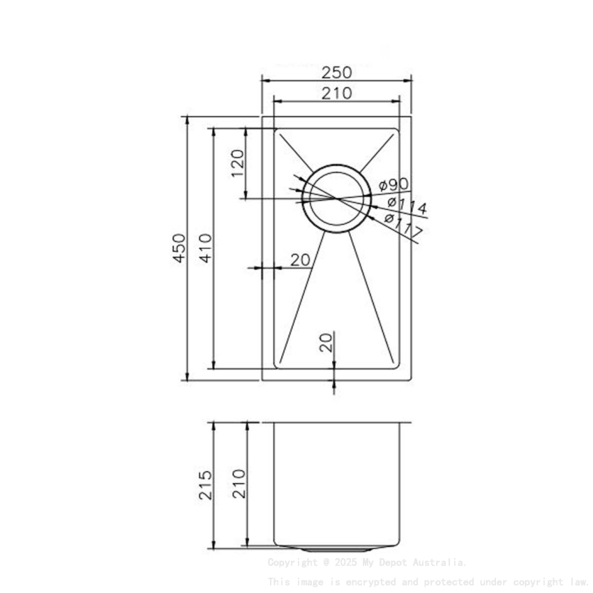 304 Stainless Steel Gun Metal Grey PVD Coating Single Bowl Kitchen Sink(Round Edges,with Bottom Tray)250*450*215mm
