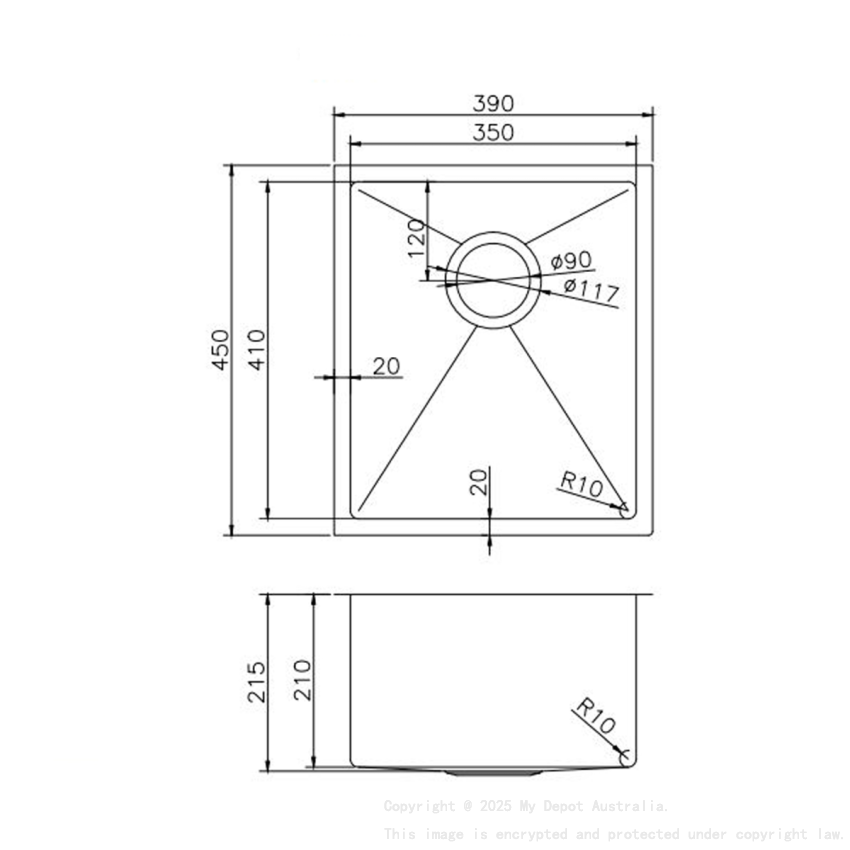 304 Stainless Steel Gun Metal Grey PVD Coating Single Bowl Kitchen Sink(Round Edges,with Bottom Tray)390*450*215mm