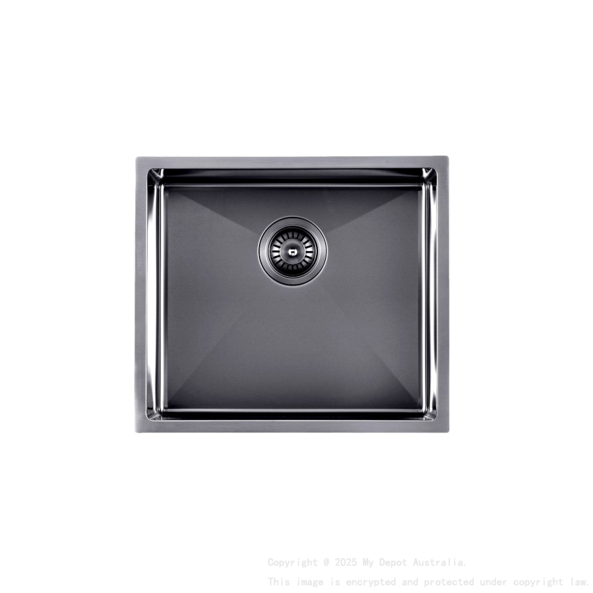 304 Stainless Steel Gun Metal Grey PVD Coating Single Bowl Kitchen Sink(Round Edges,with Bottom Tray)500*440*230mm