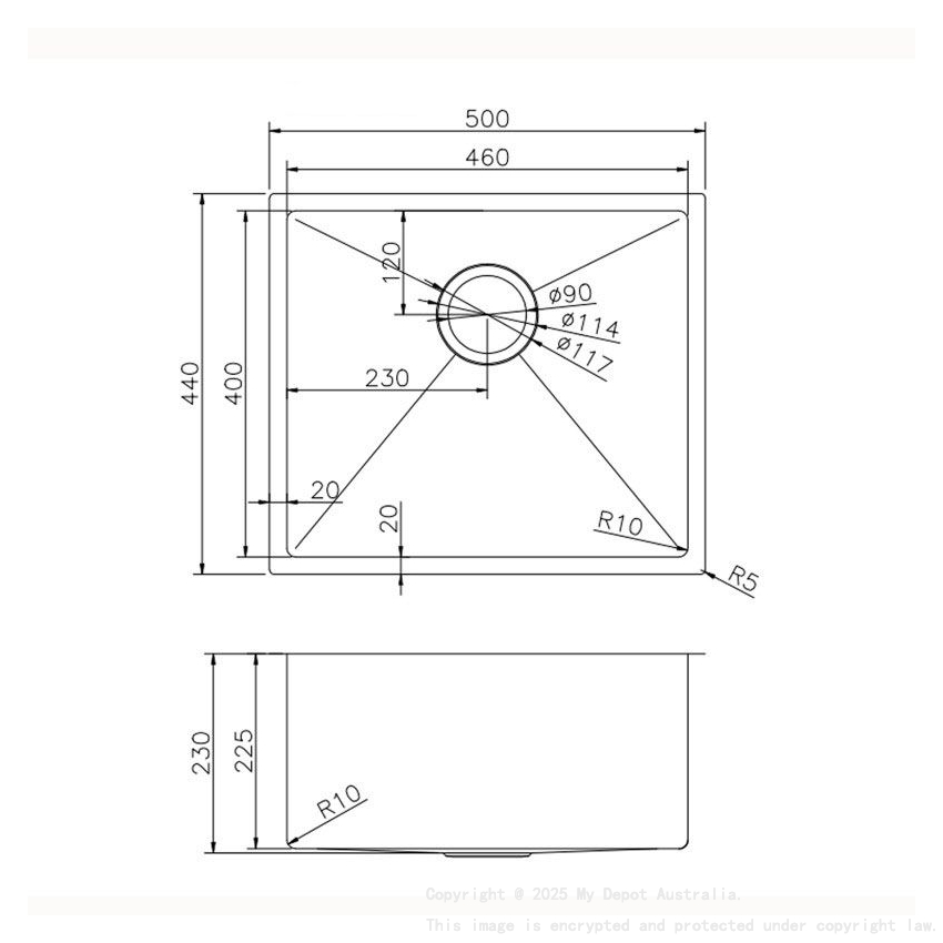 304 Stainless Steel Brushed Gold PVD Coating Single Bowl Kitchen Sink(Round Edges,with Bottom Tray)500*440*230mm