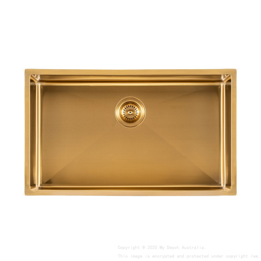 304 Stainless Steel Brushed Gold PVD Coating Single Bowl Kitchen Sink(Round Edges,with Bottom Tray)762*457*254mm