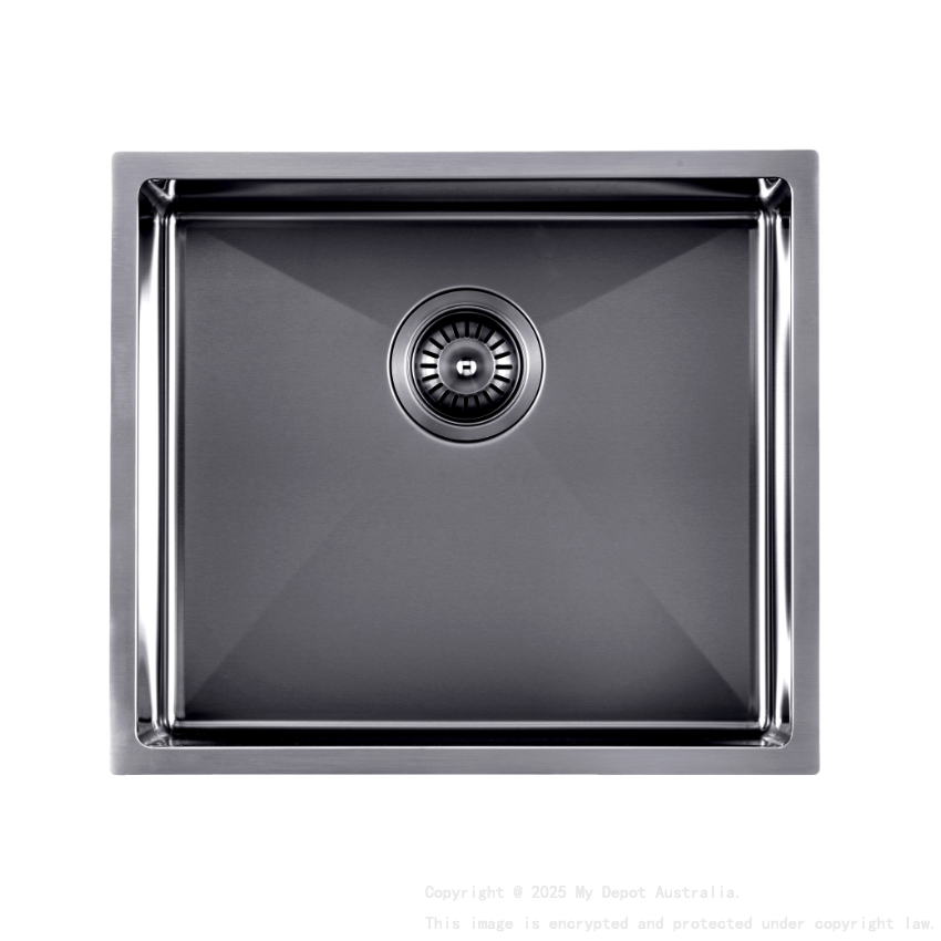 304 Stainless Steel Gun Metal Grey PVD Coating Single Bowl Kitchen Sink(Round Edges,with Bottom Tray)510*450*230mm