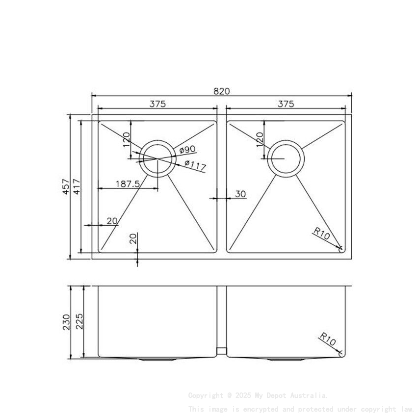 304 Stainless Steel Gun Metal Grey PVD Coating Double Bowl Kitchen Sink(Round Edges,with Bottom Tray)820*457*230mm