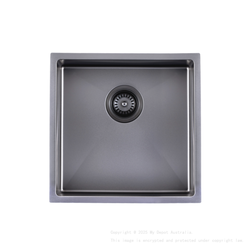 304 Stainless Steel Gun Metal Grey PVD Coating Single Bowl Kitchen Sink(Round Edges,with Bottom Tray)440*440*205mm