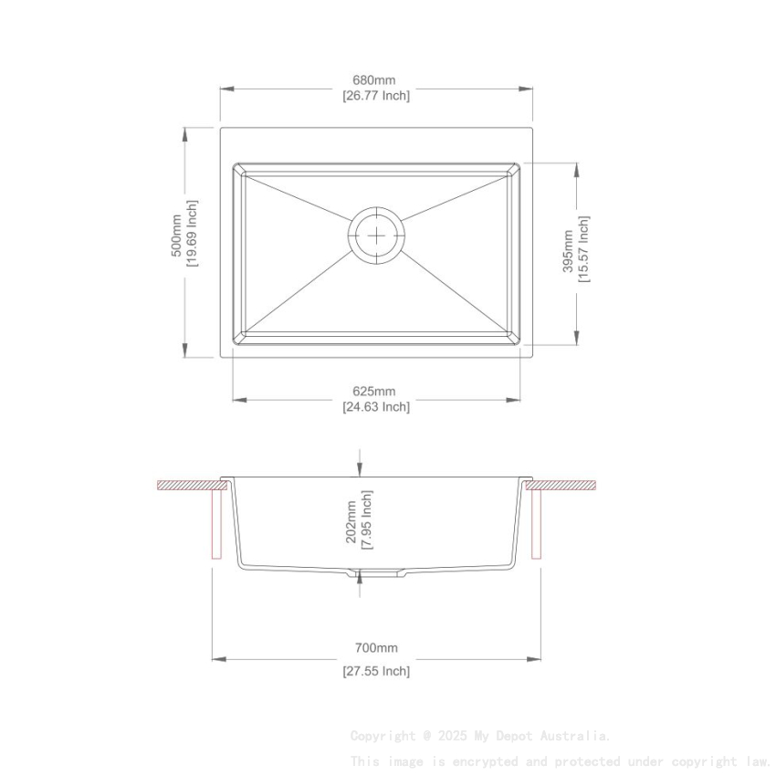 680*500*220mm Carysil Black Single Bowl Granite Stone Kitchen Sink Top/Under Mount