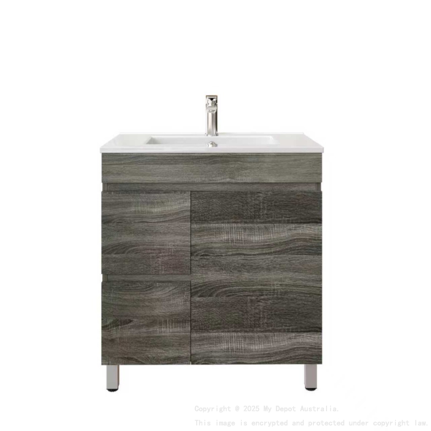 750mm Dark Grey MDF Bathroom Vanity Left Drawers Free Standing Cabinet Only