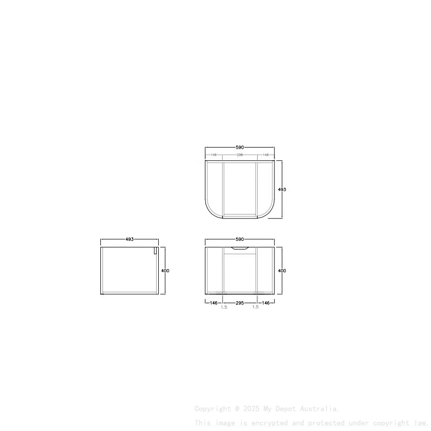 590*493*400mm Prime Oak Agena Fluted Wood Grain Wall Hung Vanities Soft Closing Drawer Pull Out With Handle