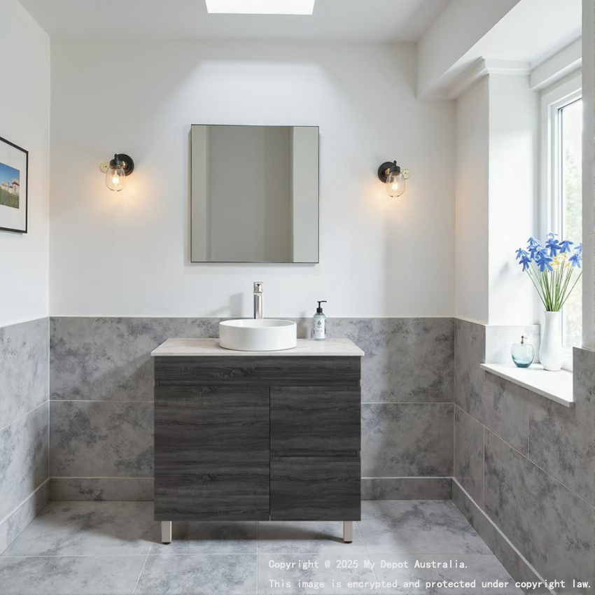 900mm Dark Grey MDF Bathroom Vanity Right Drawers Free Standing Cabinet Only