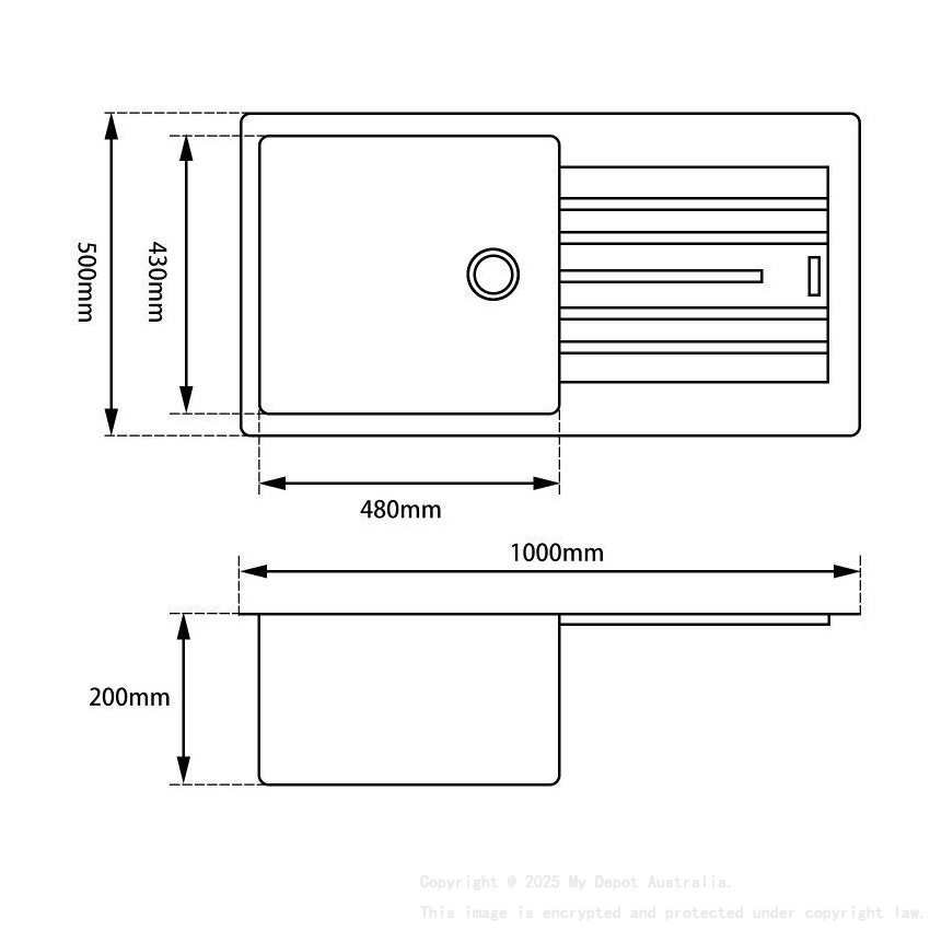 Black Granite Quartz Stone Top/Undermount Kitchen Sink Single Bowl 635*469*241mm