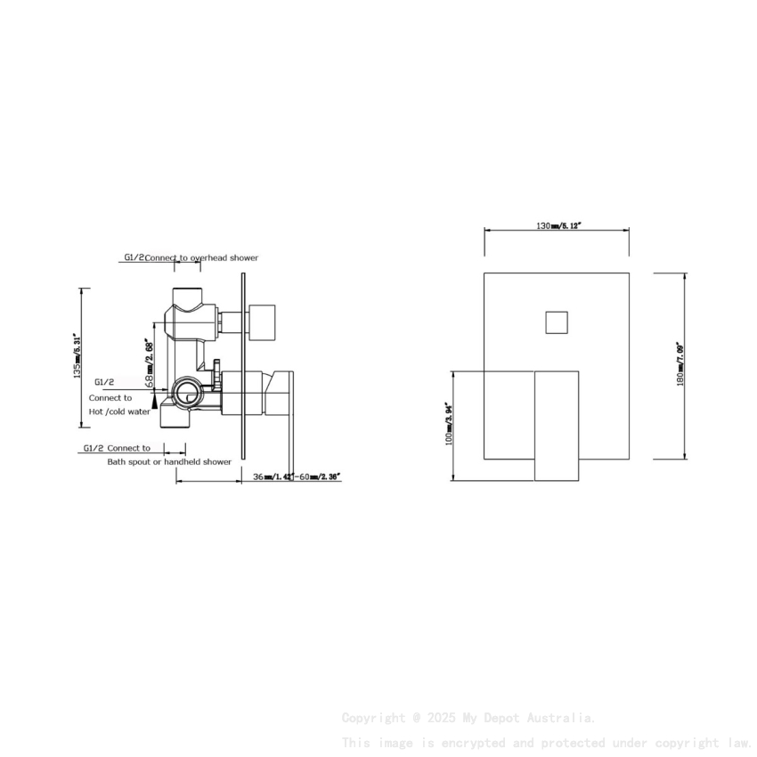 Cavallo Chrome Square Shower Mixer Diverter