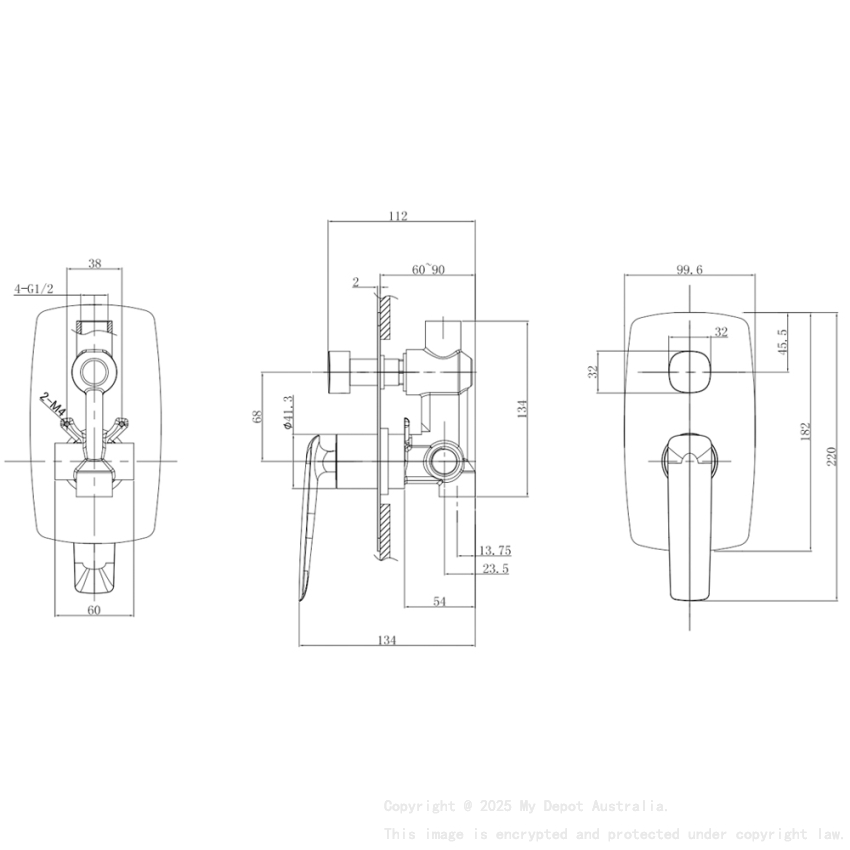 Bellino Matte Black Wall Mixer with Diverter