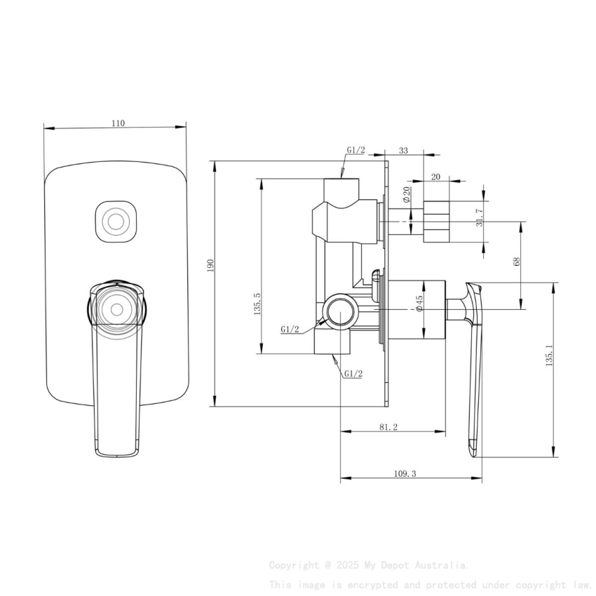 Esperia Brushed Nickel Wall Mixer with Diverter