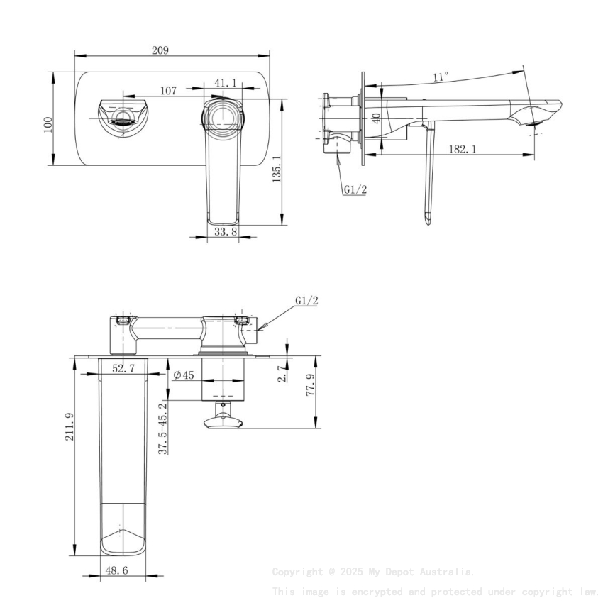 Esperia Brushed Nickel Wall Mixer With Spout