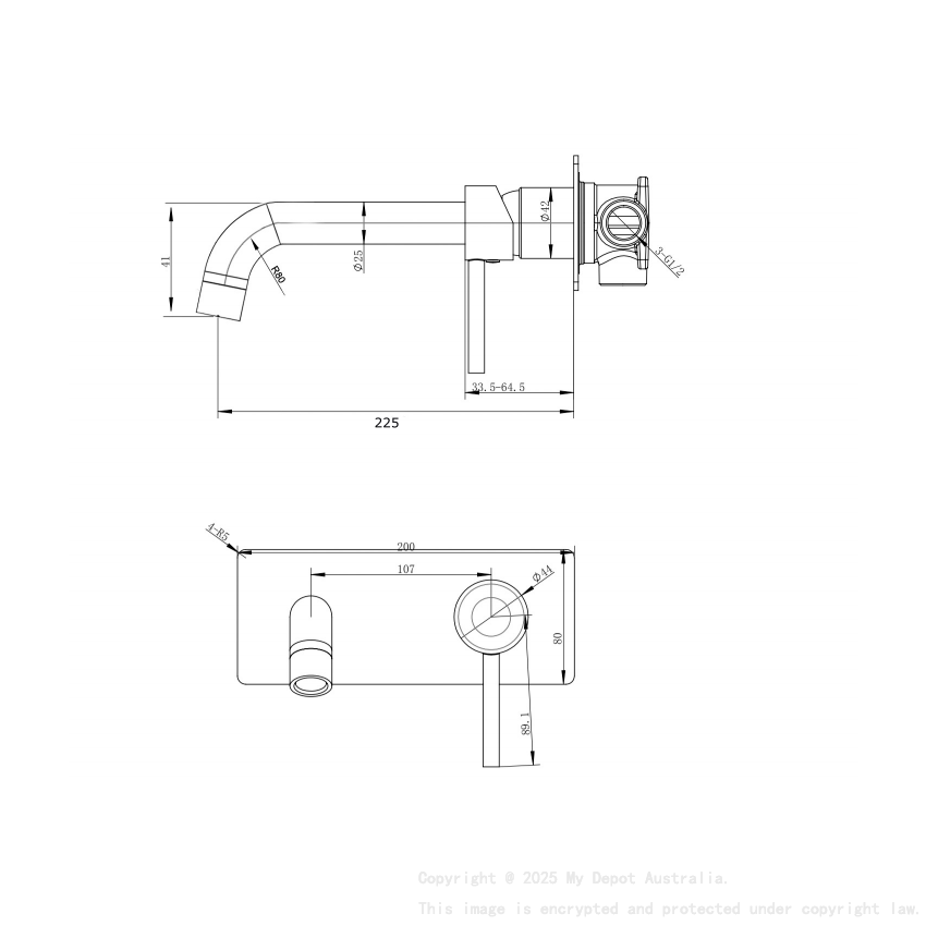 Pentro Brushed Yellow Gold Wall Mixer With Round Spout