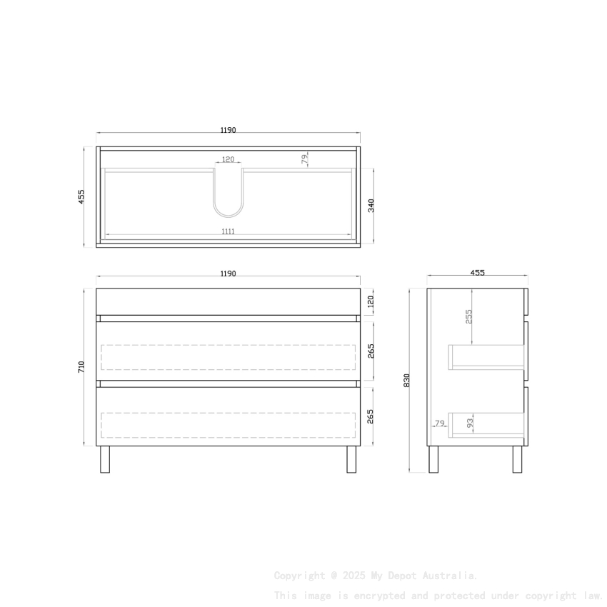 1200mm White Oak MDF Bathroom Vanity 2 Drawers Free Standing Cabinet Only