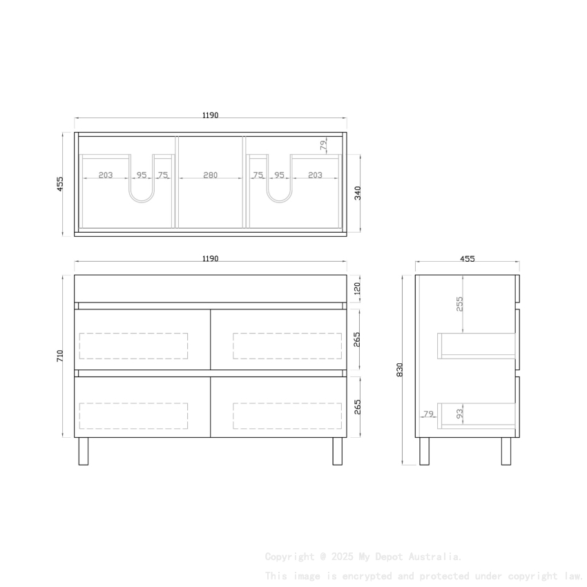 1200mm White Oak MDF Bathroom Vanity 4 Drawers Free Standing Cabinet Only