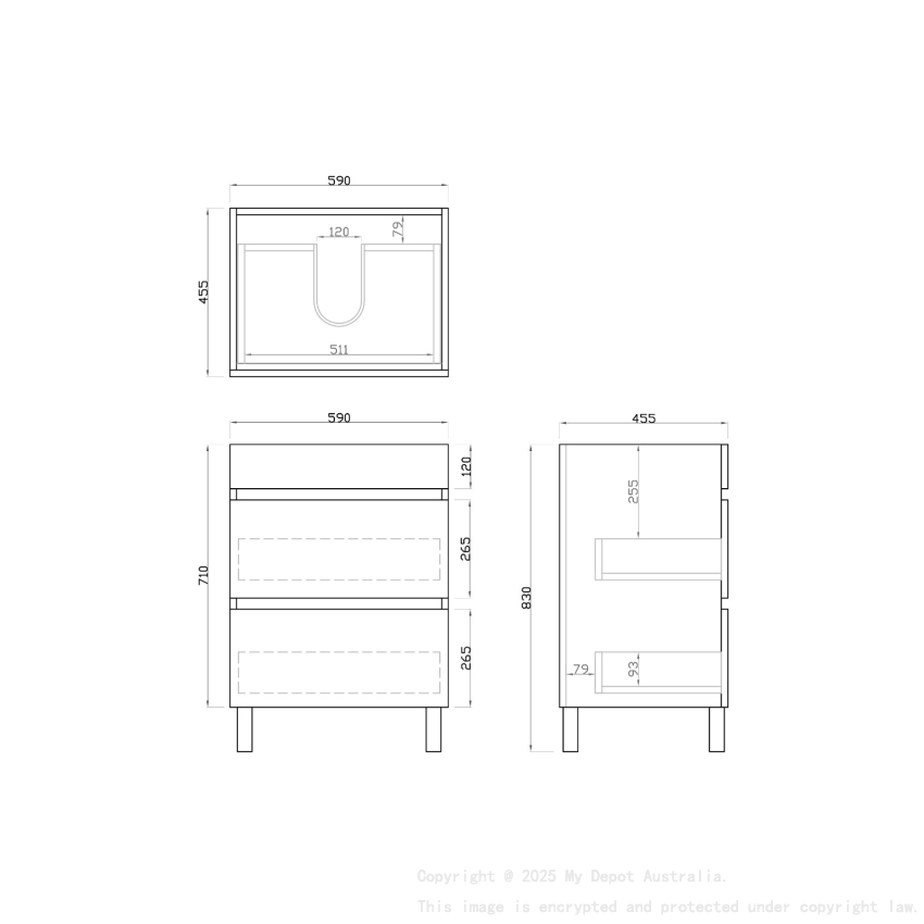 600mm White Oak MDF Bathroom Vanity 2 Drawers Free Standing Cabinet Only