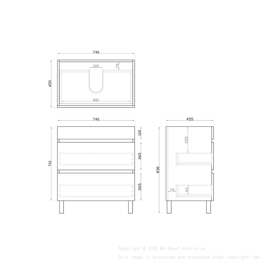 750mm White Oak MDF Bathroom Vanity 2 Drawers Free Standing Cabinet Only