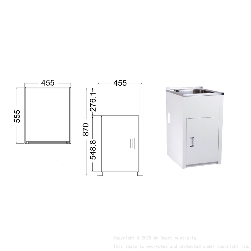 35L Compact Laundry Tub with Cabinet with Side Hole