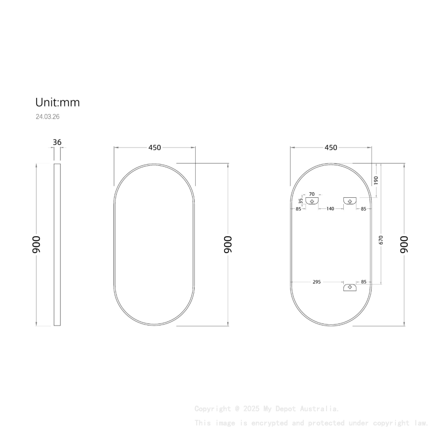 450mm Black Framed Bathroom Oval Mirror