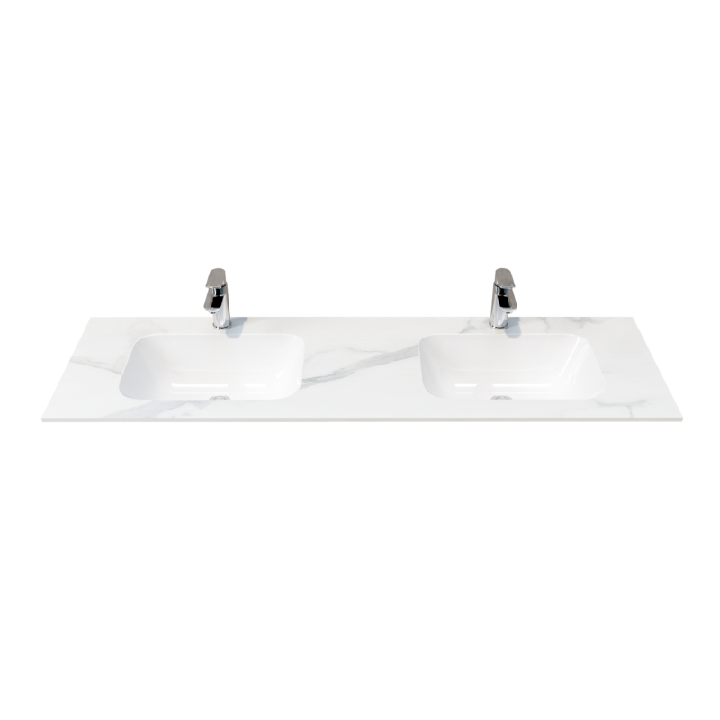 1500L*460D*180Hmm White Marble Look Sintered Stone Top With Double Undermount Basin