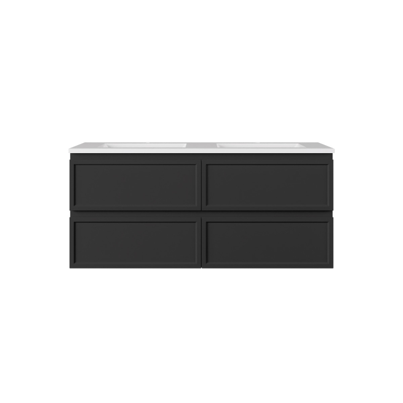 1190*455*560mm Matte Black Hamilton Federation Wall Hung PVC Cabinet For Double Bowl