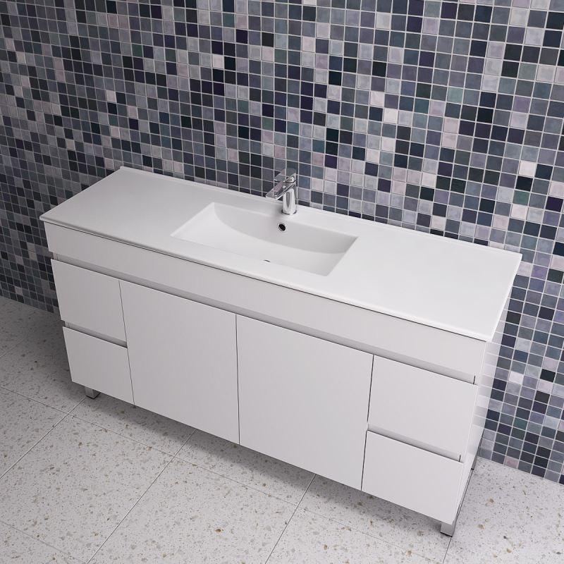 1500*450*710mm Freestangding Gloss White PVC Vanity Cabinet Only