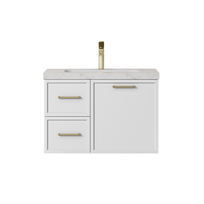 740*455*480mm Kingsley Federation Matte White Wall Hung PVC Cabinet Left Hand Drawers