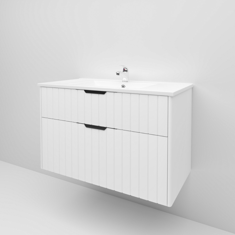 900mm Wall Hung Grooved Bathroom Vanity Matte White Finish 2 PAC Coating MDF Board Cabinet Only 