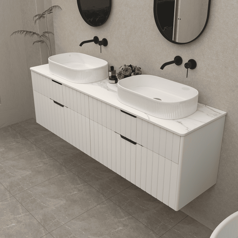 1800mm Wall Hung Grooved Bathroom Vanity Matte White Finish 2 PAC Coating MDF Board Cabinet Only 
