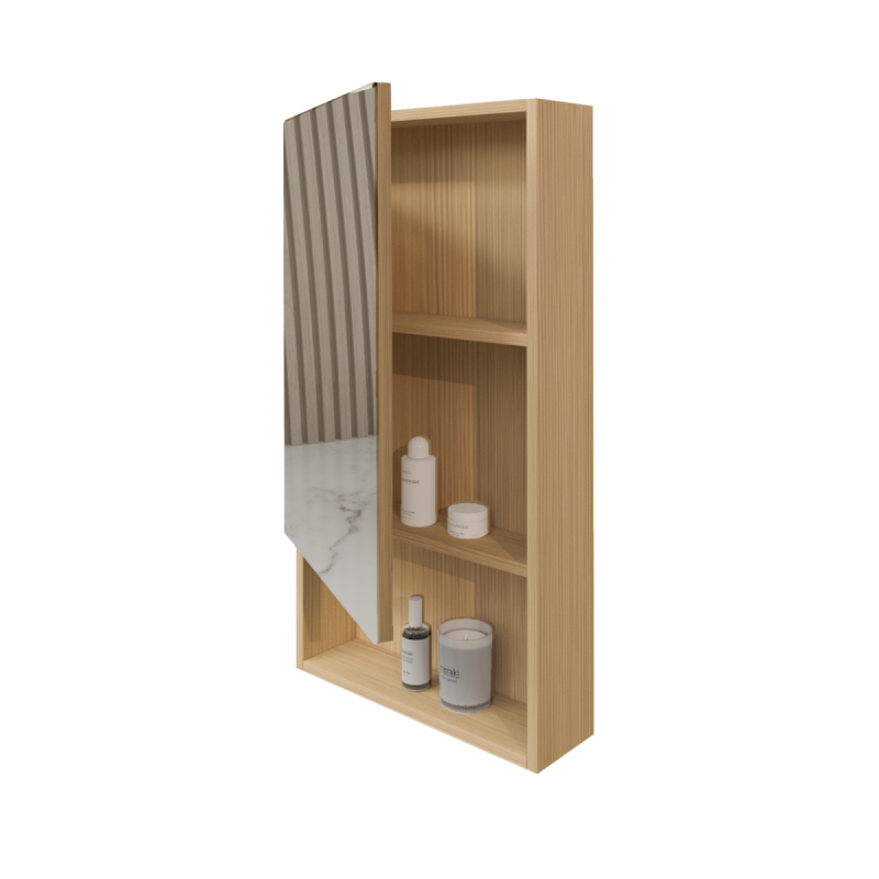 450mm Natural Oak 1 Left Hinged Mirrored Door Mirror Shaving Cabinet